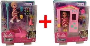 2er-Set Mattel Barbie Skipper Babysitter GRP17 Ampel Spiel-Set mit Mädchen u. Auto + GRP15 Mädchen mit Spielhaus, Puppen, Puppenzubehör, Geschenk-Set