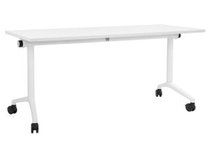 BELIANI Schreibtisch Weiß 160 x 60 cm Klappbar Faltbar mit Rollen Mobil Bürotisch für Homeoffice Büro Modernes Design