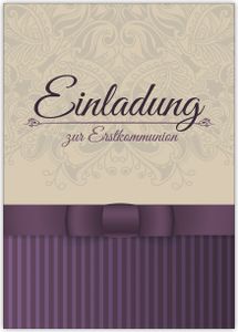 4x Klassische elegante Einladung zur Erstkommunion in beige, lila