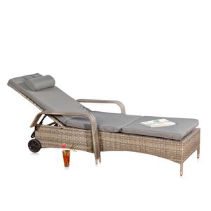 Sonnenliege grau Polyrattan Gartenlounge Liegestuhl Relax Terrasse Sitzgruppe