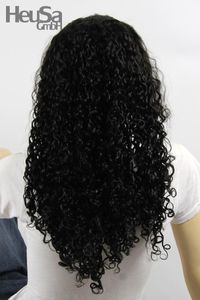 Schwarze Perücke Echthaar lang lockig Frauenperücke echtes Haar 50 cm handgeknüpft