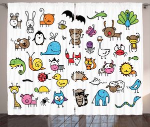 ABAKUHAUS Gekritzel Rustikaler Vorhang, Cartoon Kinderzimmer Tiere, Wohnzimmer Universalband Gardinen mit Schlaufen und Haken, 280 x 245 cm, Mehrfarbig