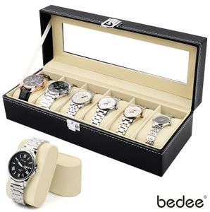 Uhrenbox, Uhrenkoffer mit abnehmbaren Organizer Leder Schmuck Uhrenschatulle für bis zu 6 Uhren Uhrenkasten Uhrenkissen