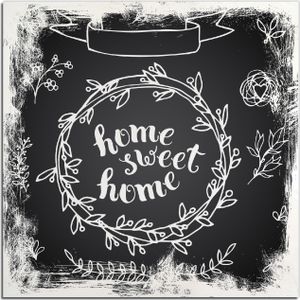 Kunstdrucke Wandbilder Holz in : Brillante Farben, Größe 50 x 50 cm Motiv Home sweet Home  Weiß auf Schwarz