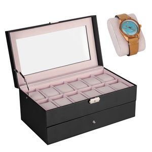 Uhren Aufbewahrung Uhrenbox Uhrenkoffer Uhrenkasten 'Zürich', schwarz, Farbe Innenfutter:rosa