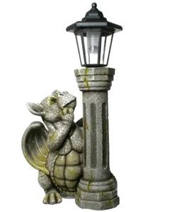 Drachenkind mit LED Solarlaterne für Garten und Terrasse 44,5cm Figur Skulptur