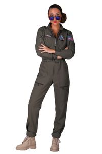 Kampfjet Kostüm "Top Pilot" für Damen | Grün - Flieger Overall Größe: S