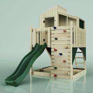 PolarPlay Spielhaus aus Massiv-Holz mit Acryl-Glas | Spielturm mit Kletterwand