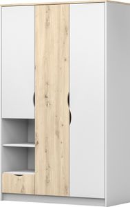 Kleiderschrank Schrank Drehtürenschrank  Kinderkleiderschrank mit einer Schublade zwei Einlgeböden 120 cm Weiß/Artisan Eiche JOY 19