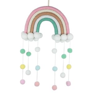 50*25cm Regenbogen Wandbehang, Handgewebter Wolken Regenbogen Makramee Wandteppich, Zimmerdekoration für Neugeborene mit Bommel (GS6)