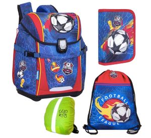 Schulranzen Schulranzen-set Football Fußball Ranzen Kinderrucksack, Federmappe, Schuhbeutel, Regenschutz Motivdruck Fußball 4-teilig