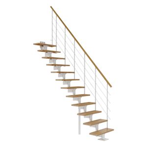 DOLLE Raumspartreppe Boston | 11 Stufen | Geschosshöhe 228 – 300 cm | Geradelaufend | Eiche, lackiert | Unterkonstruktion: Weiß (RAL 9016) | volle Stufen 70 cm | inkl. Geländer |