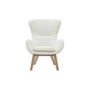 Miliboo - Skandinavischer Sessel aus weißem, gelocktem Woll-Effekt-Stoff und Holz ESKUA