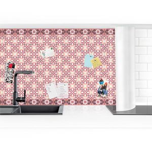 Küchenrückwand - Geometrischer Fliesenmix Herzen Orange, Größe HxB:70cm x 100cm, Ausführung:Smart Glanz