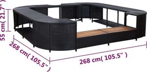 vidaXL Whirlpool-Umrandung Quadratisch Schwarz 268x268x55 Poly Rattan