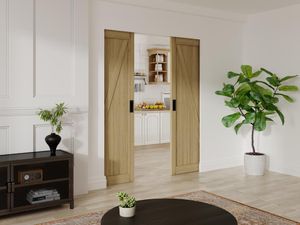 Doppel-Schiebetür mit Galandage-System - Holz & MDF - Holzfarben hell - 2 x 205 x 93 cm - BALERMA