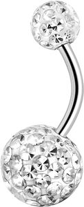 Titan G23 Bauchnabel Piercing Mit Kristall Elements 5/8mm Kugeln Beschichtet- Weiss - 12.0 Millimeter