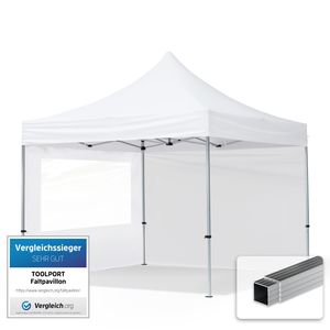 TOOLPORT Faltpavillon Faltzelt Pavillon 3x3m - 2 Seitenteile Aluminium 32mm Partyzelt 700N weiß