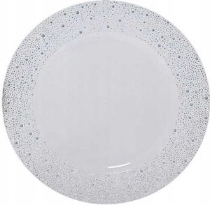Biely tanier s bodkovaným strieborným okrajom 33 cm plast