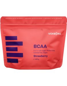 Voxberg BCAA 490 g jahoda / BCAA aminokyseliny / Aminokyseliny BCAA v optimálnom pomere 2:1:1