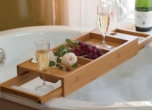 Decopatent® Universal verstellbare Badewannenablage von 53 -> 90 cm - Ausgestattet mit Buchhalter - Tablet-Halter - Bambus Holz