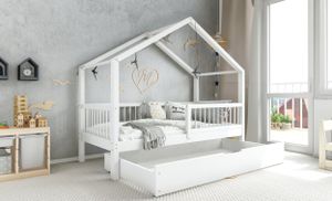 MUSA BIS Holzbett Hausbett Kinderbett 70x140 Weiß Schubkasten Kiefer Holz
