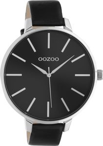 Oozoo C10714 Dámské hodinky s koženým řemínkem černé / stříbrné 48 mm
