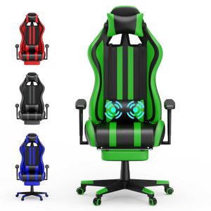 UISEBRT Massage Gaming Stuhl Gaming Sessel Bürostuhl Ergonomischer Gamer Stuhl mit Vibration Massage Lendenkissen, Kopfstütze & Fußstütze Grün