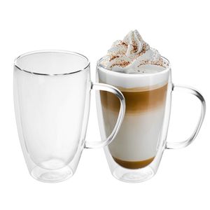 Intirilife 2x zestaw szklanek termicznych o podwójnych ściankach 400 - 500 ml - szklanki termiczne szklanki termiczne dmuchane izolowane latte macchiato szklanka do kawy szklanka do kawy z uchwytem