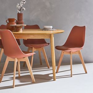 sweeek - 4er-Set skandinavische Stühle mit Holzbeinen  - Terrakotta