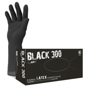 Black 300 Latex, Einmal Latex Handschuhe, schwarz (black), puderfrei, 100 Stück, Größe L