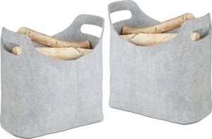 relaxdays 2 x Kaminholztasche aus Filz grau