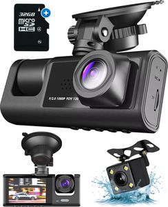 Fleau Tech Dashcam für Auto 3 in 1 – Vorder- und Rückkamera – Bewegungserkennung und Parkposition – G-Sensor – Full HD – 170° Weitwinkelobjektiv – Loop-Aufnahme  – Micro-SD-Karte 32 GB