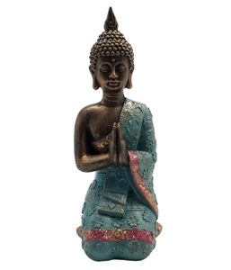 Dehner Dekofigur Buddha, 28.5 x 11 x 13.5 cm, Polyresin, türkis/kupfer/gold/rot