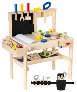 Meister Spielwerkbank aus Holz, Werkbank mit Werkzeug und Zubehör (75 Teile) für Kinder - Inkl. Werkzeuggürtel