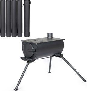 Stalowy piec namiotowy Wiltec (Q235), solidny piec kempingowy 85 x 57,5 x 238 cm, piec na drewno z wylotem dymu Ø 6 cm x 40 cm, ogrzewanie namiotowe z bezpiecznym wylotem spalin