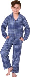 Jungen Flanell Pyjama langarm Schlafanzug in Karo Optik mit Knopfleiste - 222 501 15 851 ; blau , 164