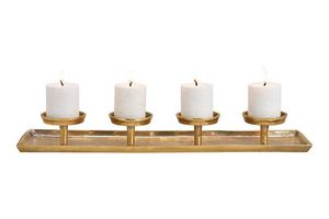Tisch Kerzenhalter 4 Stumpen Kerzen Goldfarben Metall 57 x 13 x 8 cm Advent Tischdekoration