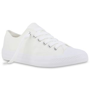 Giralin Damen Sneaker Low Flach Stoff Schnürer Bequeme Schnür-Schuhe 836676, Farbe: Weiß, Größe: 40