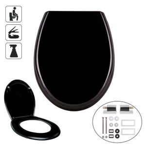 LZQ Universal Größe WC Sitz Absenkautomatik Toilettendeckel Klodeckel mit Softclose Antibakteriell Toilettensitz aus Hartplastik, Schwarz
