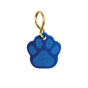 Schmuck Anhänger Pfote klein, inkl. Gravur 26 x 28 mm Blau Adressanhänger für das Hundehalsband