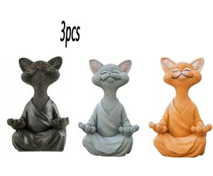 3pcs Buddha Katzenfigur Meditation Yoga Sammlerstück Happy Cat Decor Art