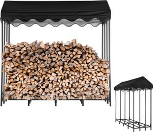 Kaminholzregal, 185x70x185cm Metall Brennholzregal wasserdichte Abdeckung, schwarz