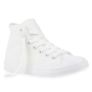 Mytrendshoe Bequeme Damen Basic Sneakers High Schnürer Freizeitschuhe 79875, Farbe: Weiß, Größe: 44