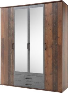 Kleiderschrank Drehtürenschrank - Old Style - Betonoxid - 160 cm mit Spiegel - CHICAGO - Die Möbelfundgrube