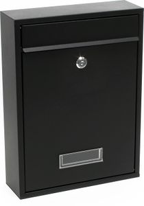 Wiltec Briefkasten schwarz V11 Postkasten mit Namensschild, großem Briefschlitz und 2 Schlüsseln Wandbriefkasten aus pulverbeschichtetem Stahl
