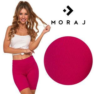 Moraj Damen kurz LEGGINGS Radlerhose Shorts mit hoher Taille gerippt Stretch, Farbe: Fuchsia, Große: S/M