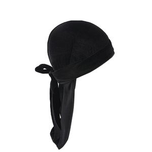 Durag-Mütze, einfarbig, ultraweich, warm haltend, Samt, für Herren und Damen, Kopfwickel mit langem Schwanz für den Winter, Schwarz