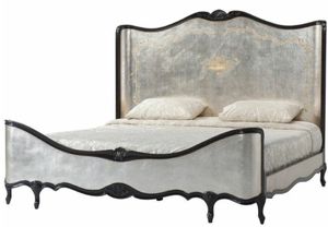 Casa Padrino Luxus Barock Doppelbett Antik Silber / Schwarz - Prunkvolles Massivholz Bett mit Kopfteil - Barock Schlafzimmer Möbel