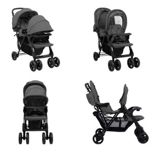 vidaXL Tandem Zwillingskinderwagen Dunkelgrau Stahl - Kinderwagen - Kinderbuggy - Kinderbuggys - Buggy